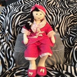 Custom soft jointed brunette doll in bath …